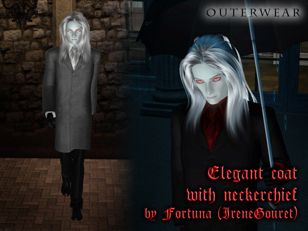 Sims 3 — Elegant coat with neckerchief by IreneGouret — Here is an elegant outerwear with satin neckerchief that I copied