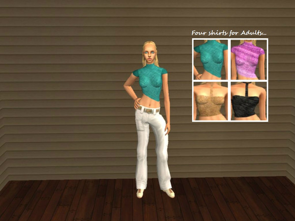 Sims 2 — Adult Luv - Four t-shirts. by Xodess — This set consists of four t-shirts for your Adults; two turtle neck