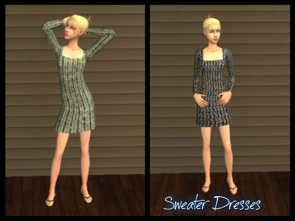 Sims 2 — Teen - Sweater Dresses by Xodess — There are two sweater dresses in this set; a green style & a gray style