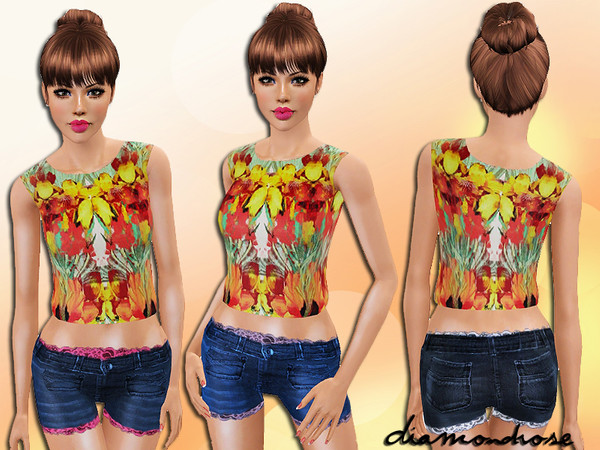 Sims 3 — Summer Is Here by DiamondRose2 — A cute summer themed clothing set for your young-adult and adult female sims.