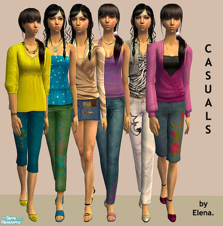 Sims 2 — Casuals by Elena. — A set of six casual outfits for you sim ladies.Enjoy!