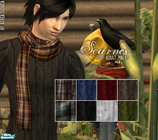 Sims 2 — Scarves for Adult Males by aikea_guinea — Set of eight scarves for Adult Males. Scarves can be layered with