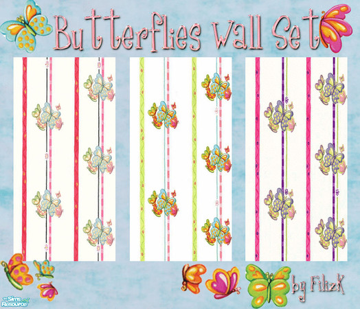 Sims 2 — Butterflies Wall Set by filizk — Don\'t think you are spoiling your little sims with these colorful entertaining