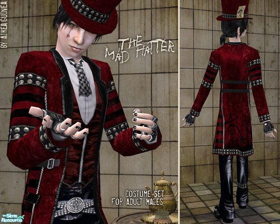 Sims 2 — Mad Hatter Costume Set for Adult Males by aikea_guinea — Set consists of outfit, hat accessory, and make up. All
