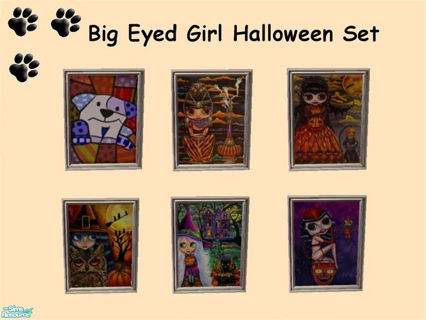 Sims 2 — Big Eyed Girl Halloween Set by MinnieMinPin — 6 prints ~ Found under the Quilted Dog. 1 Tiled.