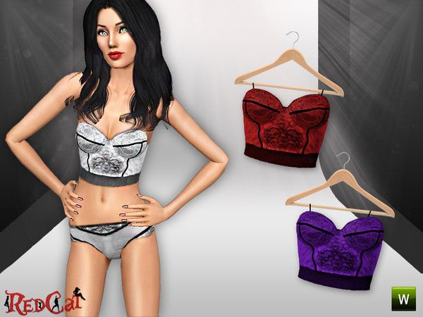 Sims 3 — Lace Velvet Lingerie Set_Bralet by RedCat — Bralet: 1 Recolorable Pallet. 3 Styles. Game Mesh. ~RedCat