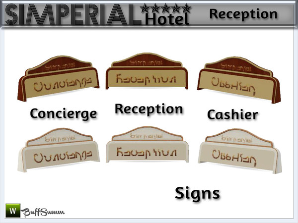 Sims 3 — Simperial Reception Sign by BuffSumm — Sign for the receptiondesk. Part of the *Hotel Simperial Series -