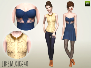 Sims 3 — Duo by ILikeMusic640 — a set composed of a dress and tank and skinny jeans outfit. Both are recolorable