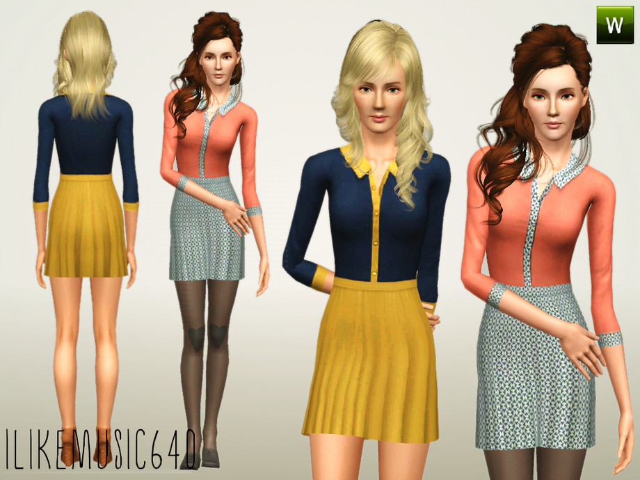 The Sims Resource - Chiffon Colorblock Dress AF