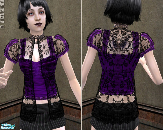 Sims 2 — Velvet and Lace Top for Teen Females - Kismet by aikea_guinea — Purple velvet top with black lace overshirt. For