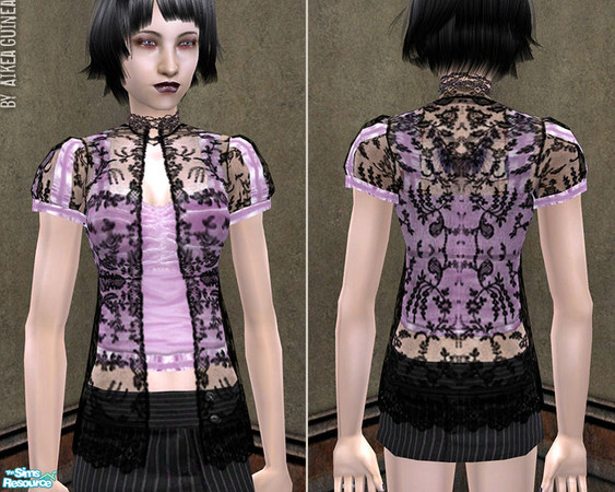 Sims 2 — Velvet and Lace Top for Teen Females - Sweet Nothing by aikea_guinea — Pink velvet top with black lace