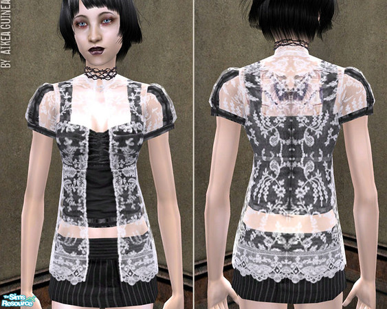 Sims 2 — Velvet and Lace Top for Teen Females - Deadly Nightshade by aikea_guinea — Black velvet top with white lace