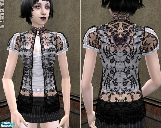Sims 2 — Velvet and Lace Top for Teen Females - Moon Rise by aikea_guinea — White velvet top with black lace overshirt.