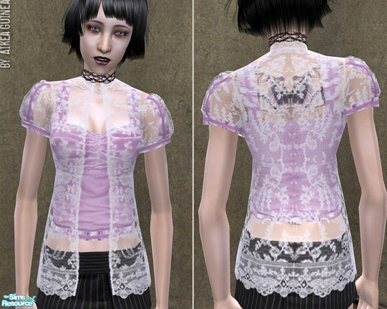 Sims 2 — Velvet and Lace Top for Teen Females - Fading Rose by aikea_guinea — Pink velvet top with white lace overshirt.