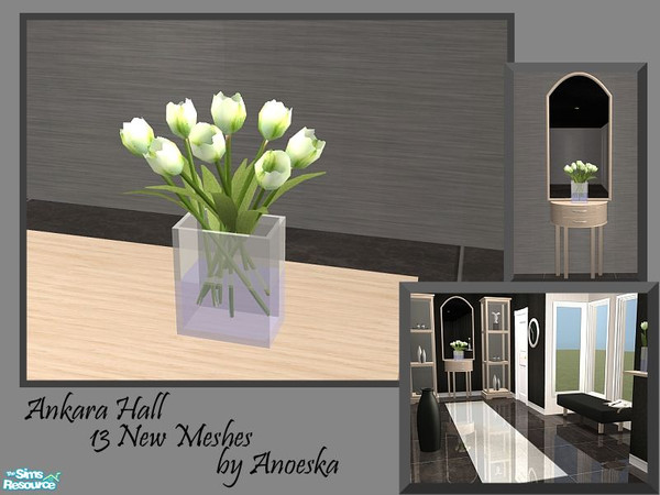 Sims 2 — Ankara Hall Tulips by AnoeskaB — White/lightgreen tulips on a glass vase. Part of the Ankara Hall set.