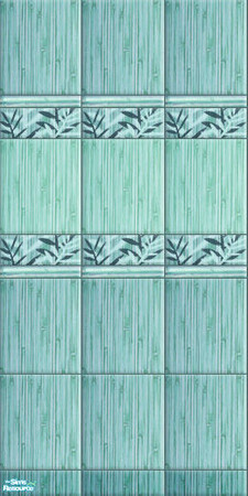 Sims 2 — Bamboo Lagoon - tiled wall 01 by perelinka — Tiled cyan wall 01 with bamboo motif.