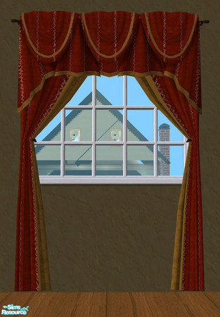 Sims 2 — TC59 - Tieback Curtains (red and gold stripe) by cruinne — This is a recolor for the base game\'s Tieback