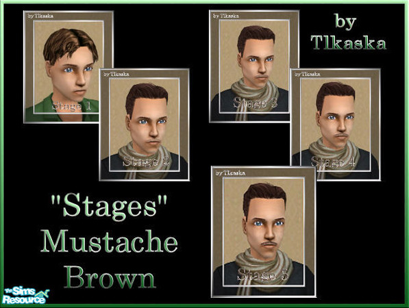 Sims 2 — Stages Mustache - Brown  by tlkaska — This 5 stage set of facial hair was designed for the Sim who wants to grow