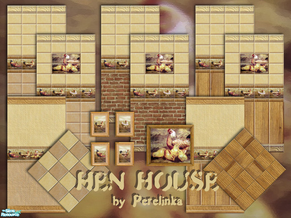 Sims 2 — HenHouse by perelinka — Set of rustic walls, floors and paintings.
