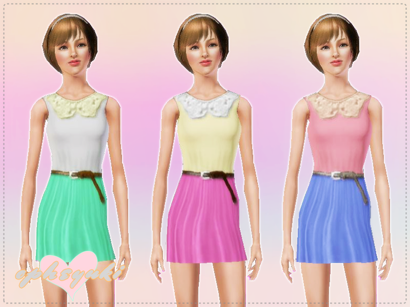 The Sims Resource - Crochet Collar Chiffon Dress
