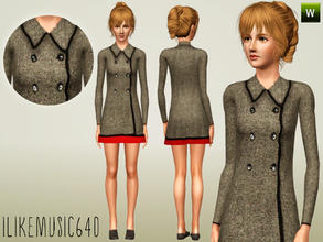 Sims 3 —  Coat Dress Wool AF by ILikeMusic640 — A short wool coat with double breasted buttons. Recolorable. A little bit