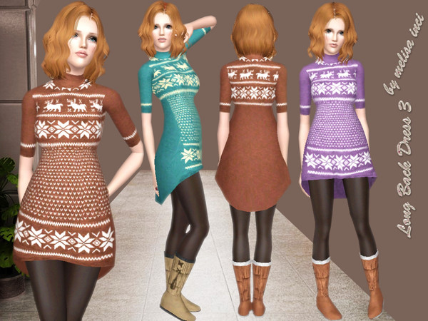 Sims 3 — Long Back Dress 3  by melisa_inci — Patterned and Long Back Knit Sweater Dress.Half Sleeve. 2 Recolorable Part