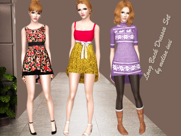 Sims 3 — Long Back Dresses Set by melisa_inci — This Set is including 3 different Long Back Dresses.