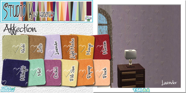 Sims 2 — Studio K Affection_02 by StudioKhagerks — 13-24 of 36 colors. Cute heart design on a sponge texture background.