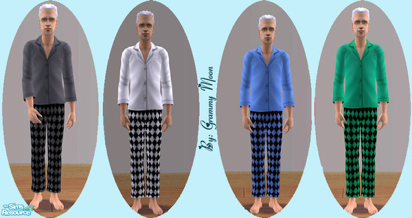 Sims 2 — Grandpa\'s Diamond Bottom Pajama Set by Grammy_Moon — PJs with solid tops and matching diamond patterned bottoms
