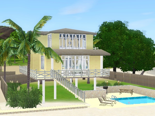 Sims 3 — Lemon Meringue by element902 — Quaint beach hideaway perfect for a small family. Open kitchen, dining, living.