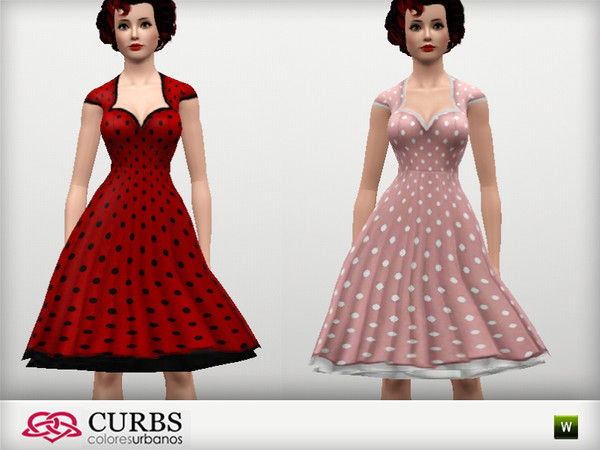 Sims 3 — Rockabily 01 basic by Colores_Urbanos — Basic Rockabilly dress in 2 recolors. 1 Recolorable area. Custom mesh by