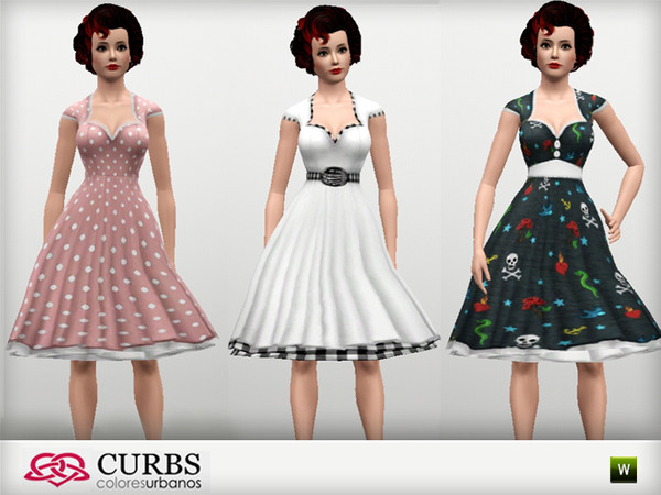 Sims 3 — 3 Rockabilly  dresses set01 by Colores_Urbanos — This set includes 3 dresses pin up with different details.