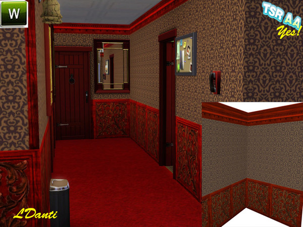 Sims 3 — Paneling with fancy wood2 by ldanti2 — Fully colorable ornate wood paneling with matching moulding