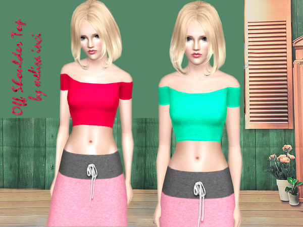 Sims 3 — Off Shoulder Top  by melisa_inci — Off Shoulder Top.Short Sleeves.Crop. One Recolorable Part.