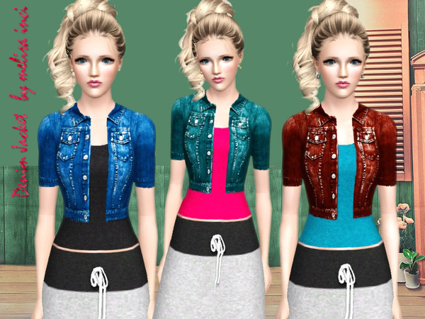 Sims 3 — Denim Jacket  by melisa_inci — Denim Jacket Top.Short Sleeves.Open Front Jacket. 3 Recolorable Parts.