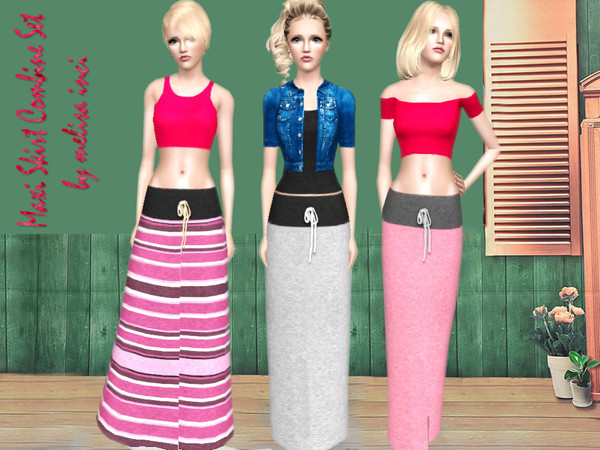 Sims 3 — Maxi Skirt Combine Set by melisa_inci — This set includes three tops and Maxi Skirt.