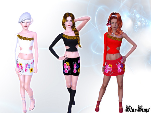 Sims 3 — modern&chic by StarSims — The set includes a skirt with floral details and a short top. -CAS and launcher