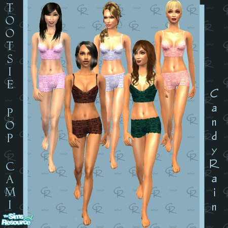 Sims 2 — Tootsie Pop Camis by Candyrain — A collection of 5 lacy cami sets.
