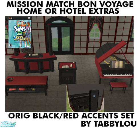 Sims 2 — TL - MM BonVoyage HOH Extras OrigBlackRed by TabbyLou — Recolor of Bon Voyage Extras for Home or Hotel (HOH) Use