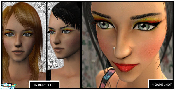 Sims 2 — Burning Eyeshadow by TSR Archive — Avalaible for female teens-elder. Hair on the very left by Raonjena.