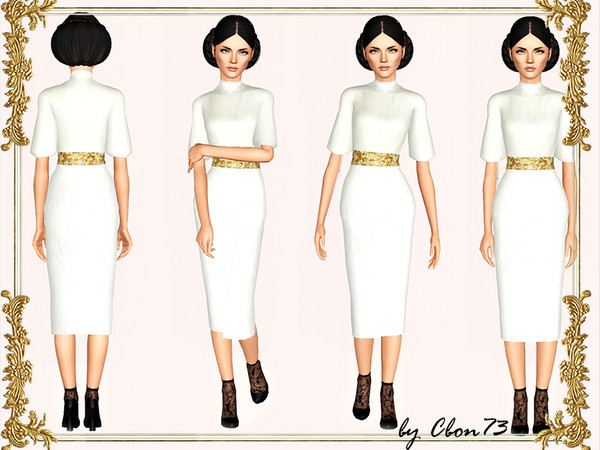 Sims 3 — White Laced Baroque Dress by Cbon73 — Female Adult and Young-Adult. Everyday and Formal Wear. Not recolorable.