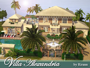 Sims 3 — Villa Alexandria by Rirann — Fully furnished 2 storey villa. Outside it has a beautiful fontain, two-car garage