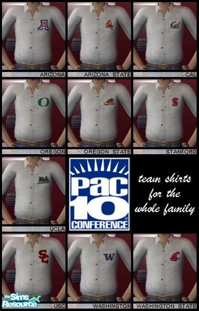 Sims 2 — PAC 10 Shirts (Elder Male) by becboobear — Shirts featuring the logo for the 10 universities in the Pacific 10