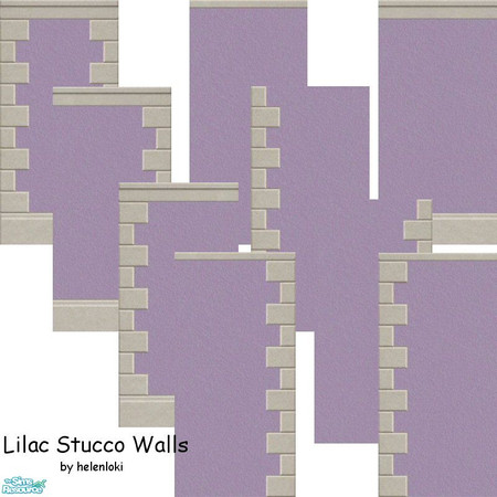 Sims 2 — Lilac Stucco Walls by Helenloki — Lilac stucco walls with quoining. Matches one of my existing stucco walls.
