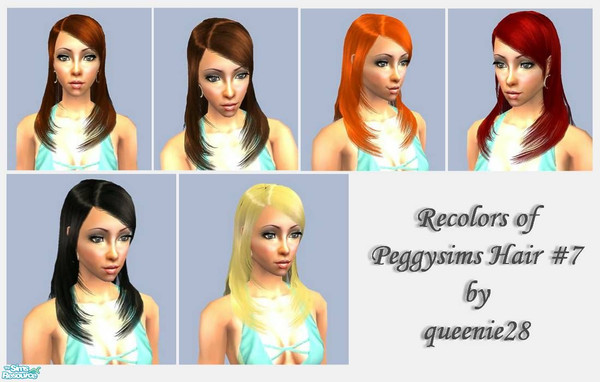 Sims 2 — Recolors of PeggySims Hair #7 by queenie28 — Lovely style from Peggysims. Available in 6 colors. Hair is binned