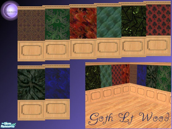 Sims 2 — D2DGoth Light Wood Set by D2Diamond — 8 wallpapers on the light wood wainscoating. Just in time for that haunted