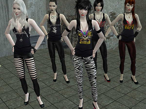 Sims 2 — Heavy Metal Glam* Collection by CerseiL2 — Five dark outfits inspired on heavy metal style. I really enjoyed
