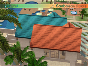 Sims 3 — Caribbean Roofs by Playful — A set of 2 vibrantly colored roofs in Apricot and Aquamarine.