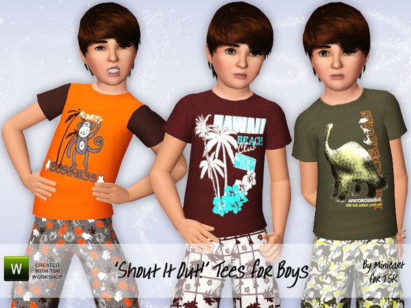 Sims 3 — Shout It Out! Tees for Boys by minicart — Colorful t-shirts for everyday for your little boys! This item has two
