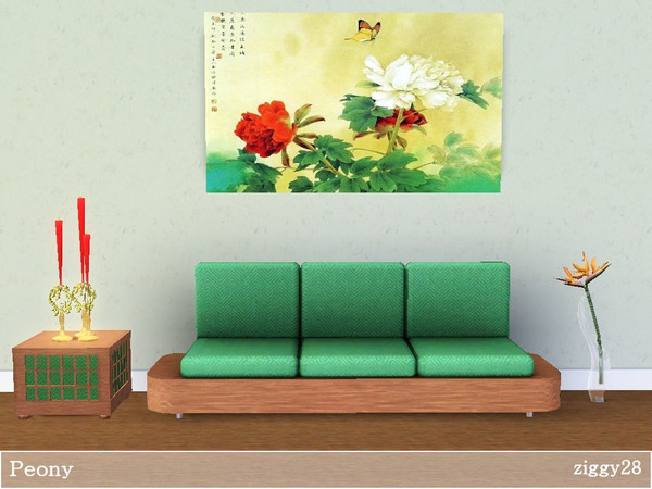 Sims 3 — Peony by ziggy28 — Peony. An old asian painting featuring a peony flower. Not recolourable. TSRAA